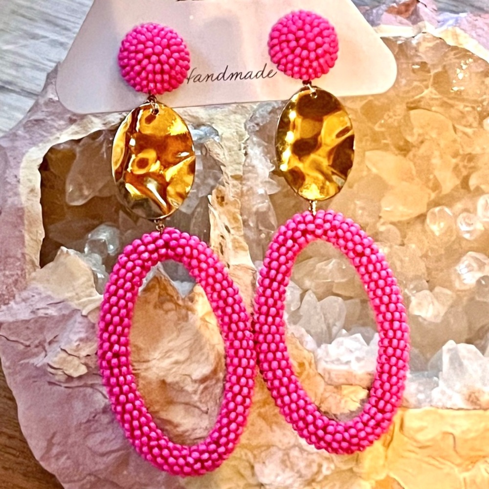 NWT Deepa Gurnani Beaded Hoop Chandeliers